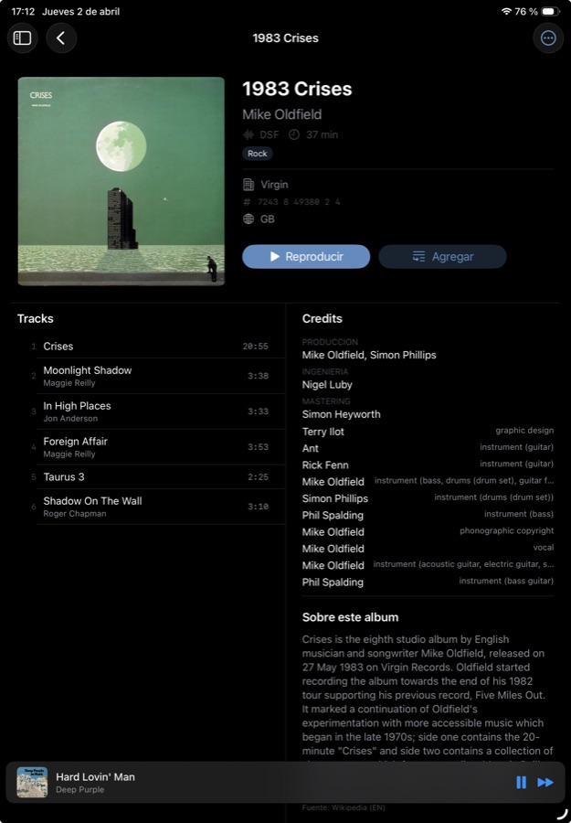 Album detail with credits